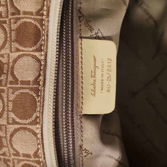 Salvatore Ferragamo Gancini Canvas Tote Beige and Brown - Picture 13 of 15